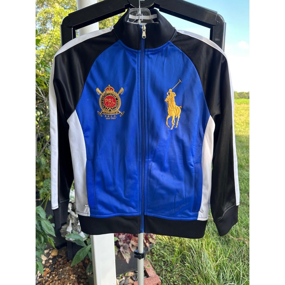 Polo Ralph Lauren Kids Blue Black Big Pony Crest Track Jacket Size M 10-12